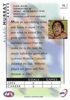 2003 Select XL Ultra AFL #76 Allan Murray Back